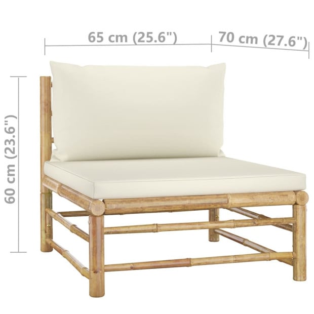 6 Piece Bamboo Garden Lounge Set With Cushions - Cream White Image 10