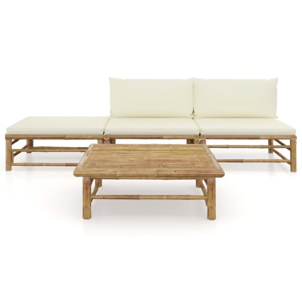4 Piece Bamboo Garden Lounge Set With Cream White 2 Back Cushions Image 2