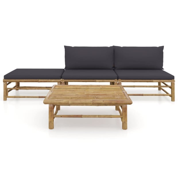4 Piece Bamboo Garden Lounge Set With Dark Grey Cushions Image 2