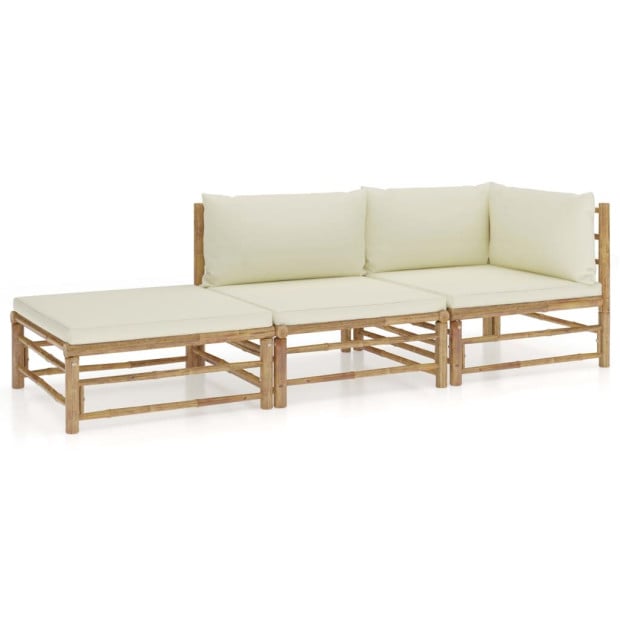 3 Piece Bamboo Garden Lounge Set With Cream White Cushions