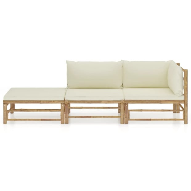 3 Piece Bamboo Garden Lounge Set With Cream White Cushions Image 2