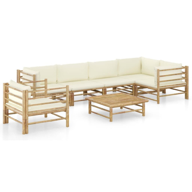 7pc Bamboo Garden Lounge Set w/ Cream White Cushions