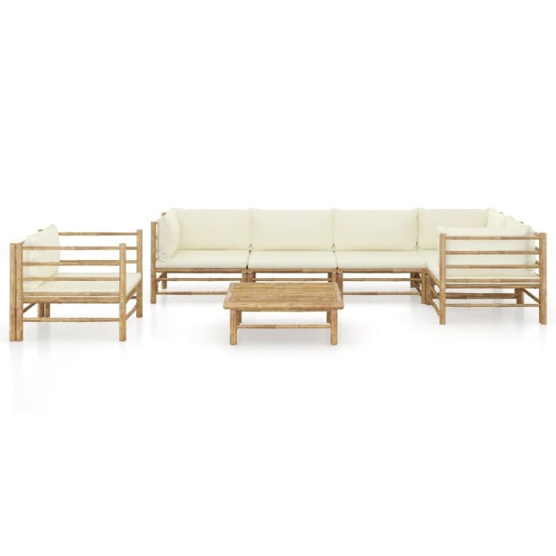 7pc Bamboo Garden Lounge Set w/ Cream White Cushions Image 2