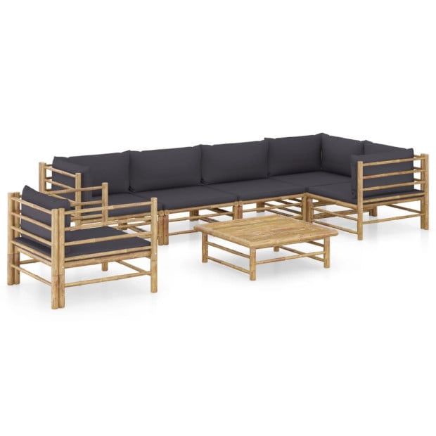 7pc Bamboo Garden Lounge Set w/ With Dark Grey Cushions