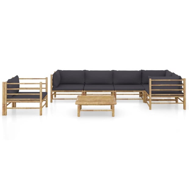 7pc Bamboo Garden Lounge Set w/ With Dark Grey Cushions Image 2