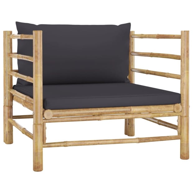 7pc Bamboo Garden Lounge Set w/ With Dark Grey Cushions Image 9
