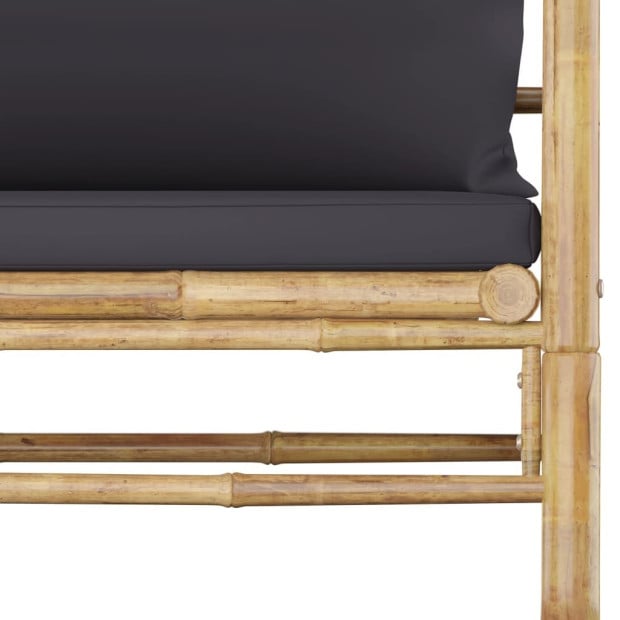 7pc Bamboo Garden Lounge Set w/ With Dark Grey Cushions Image 10