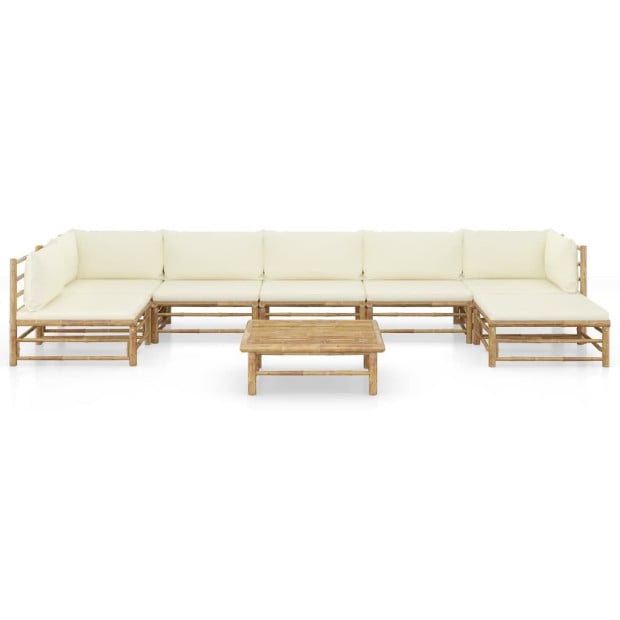8pc Garden Lounge Set With Cream White Cushions Bamboo Image 2