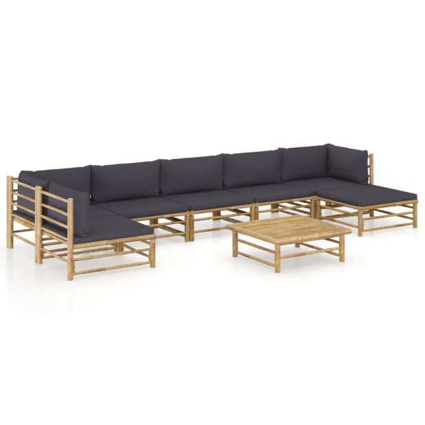 8 Piece Garden Lounge Set With Dark Grey 8 Back Cushions Bamboo