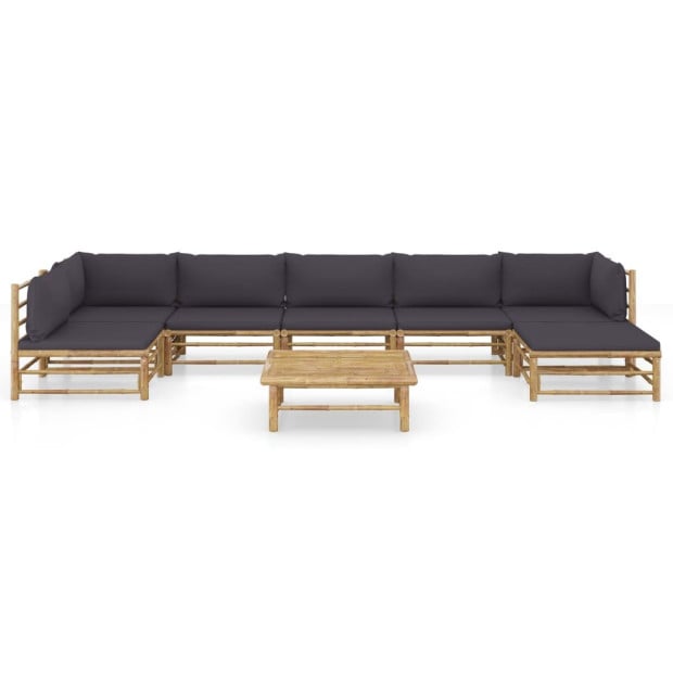 8 Piece Garden Lounge Set With Dark Grey 8 Back Cushions Bamboo Image 2