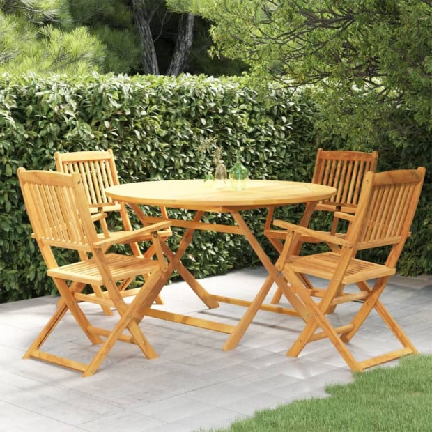 5 Piece Solid Acacia Wood Folding Garden Dining Set Image 2
