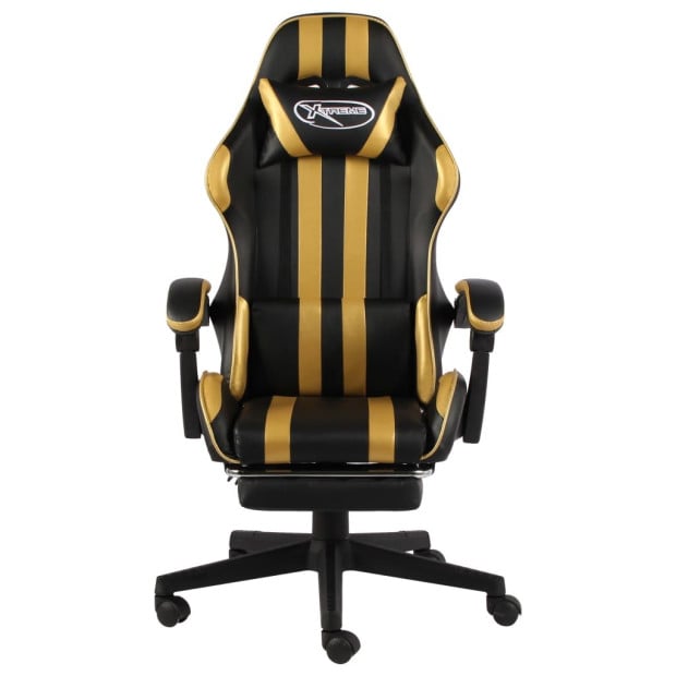 Racing Chair With Footrest Black And Gold Faux Leather Image 2