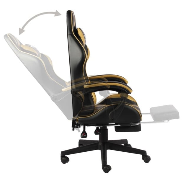 Racing Chair With Footrest Black And Gold Faux Leather Image 3