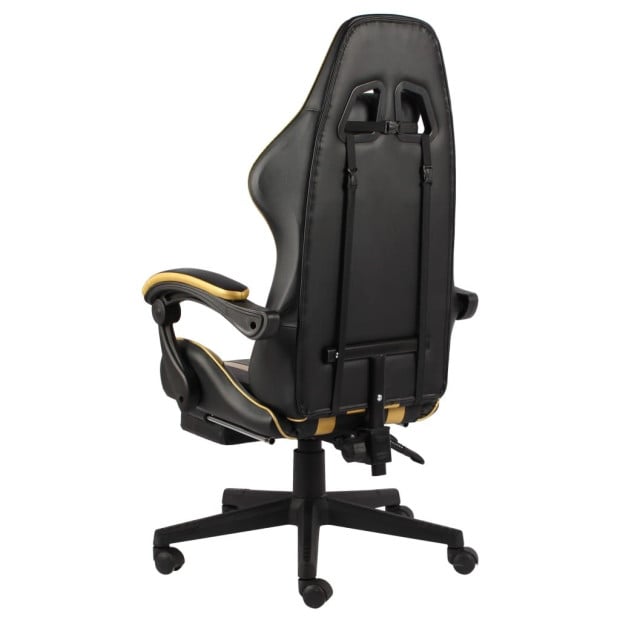 Racing Chair With Footrest Black And Gold Faux Leather Image 4