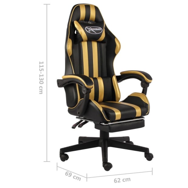 Racing Chair With Footrest Black And Gold Faux Leather Image 6