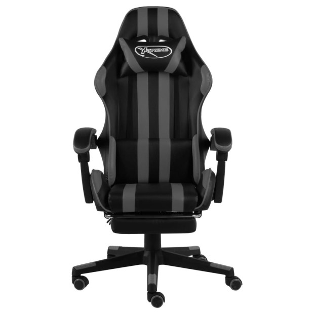 Racing Chair With Footrest Black And Grey Faux Leather Image 2
