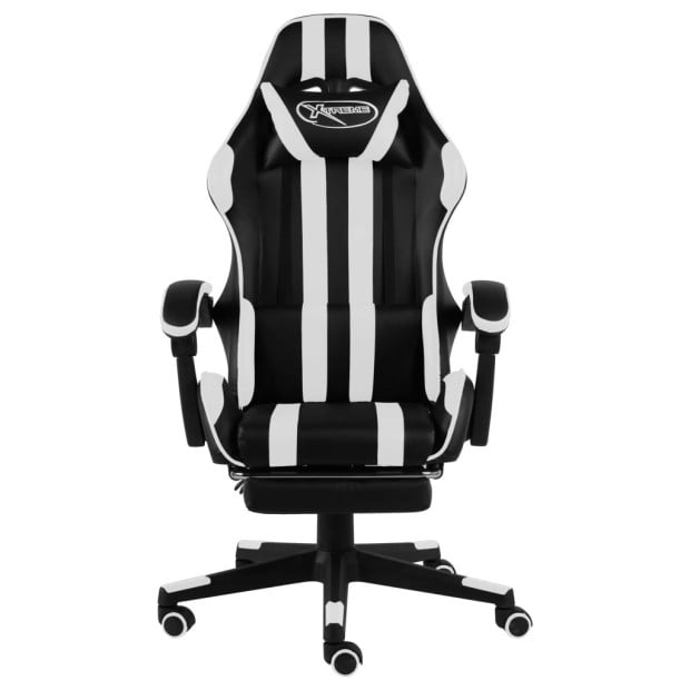 Racing Chair With Footrest Black And White Faux Leather Image 2