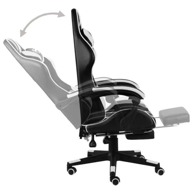 Racing Chair With Footrest Black And White Faux Leather Image 3