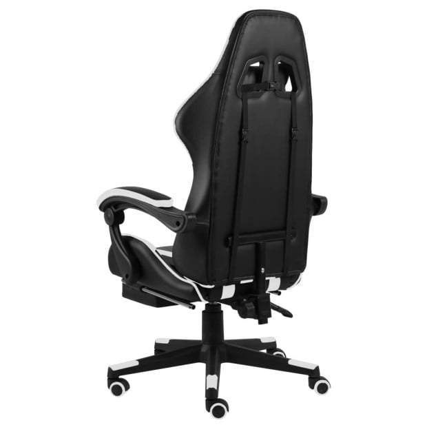 Racing Chair With Footrest Black And White Faux Leather Image 4