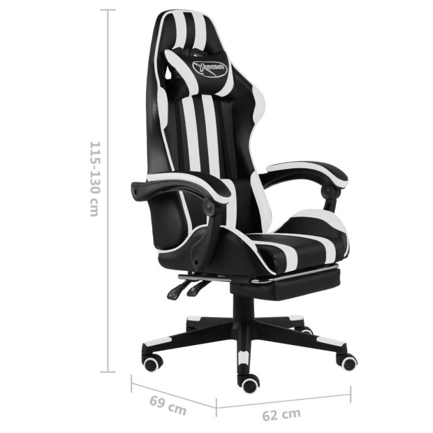 Racing Chair With Footrest Black And White Faux Leather Image 6