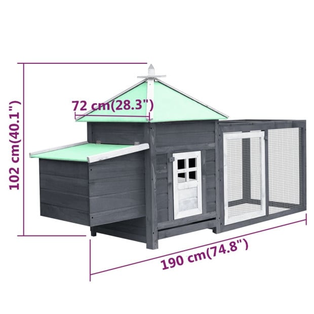 Chicken Coop With Nest Box Grey 193x68x104 Cm Solid Firwood Image 6
