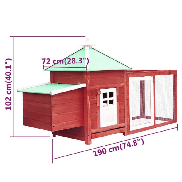 Chicken Coop With Nest Box Red 193x68x104 Cm Solid Firwood Image 6