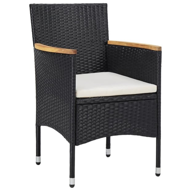 5 Piece Garden Dining Set Black Poly Rattan And Acacia Wood Image 6
