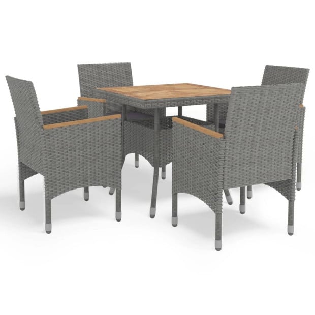 5pc Garden Dining Set Grey Poly Rattan And Acacia Wood