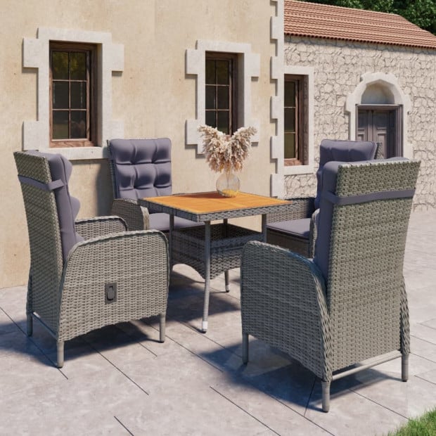 5 Piece Garden Dining Set Poly Rattan And Acacia Wood Grey Image 2