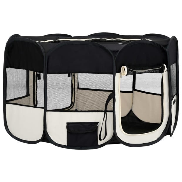 Foldable Dog Playpen With Carrying Bag Black 145x145x61 Cm Image 3