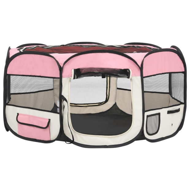 Foldable Dog Playpen With Carrying Bag Pink 145x145x61 Cm Image 5