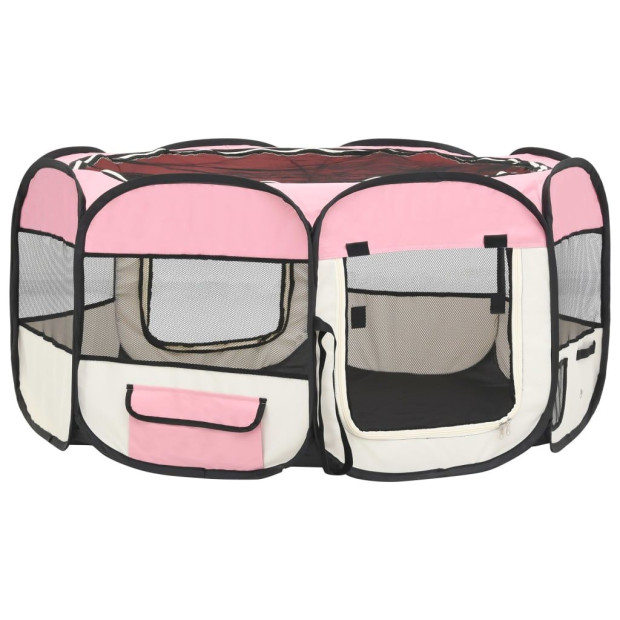 Foldable Dog Playpen With Carrying Bag Pink 145x145x61 Cm Image 6