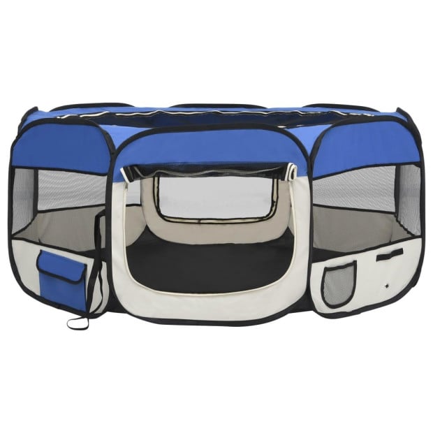 Foldable Dog Playpen With Carrying Bag Blue 145x145x61 Cm Image 5