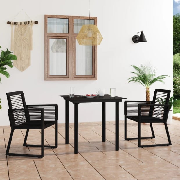 3 Piece Outdoor Dining Set PVC Rattan Black Image 2