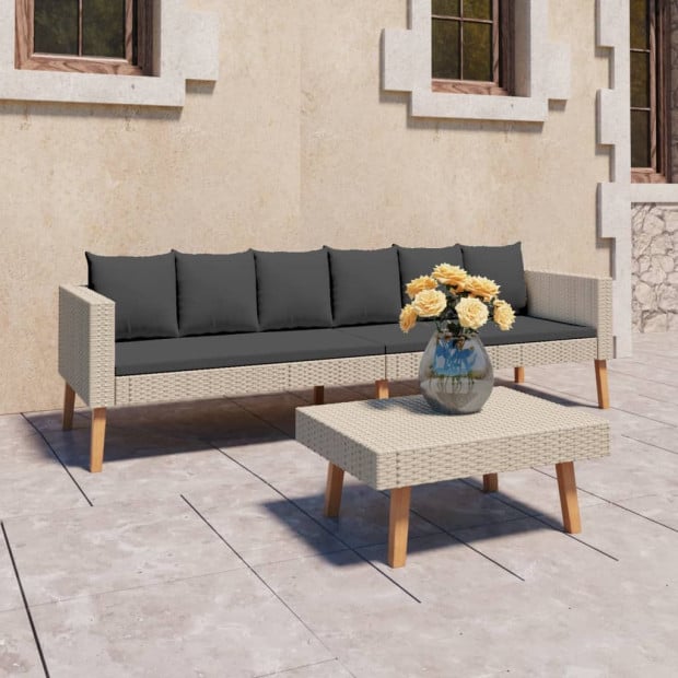 2 Piece Garden Lounge Set With Cushions Poly Rattan Beige Image 2