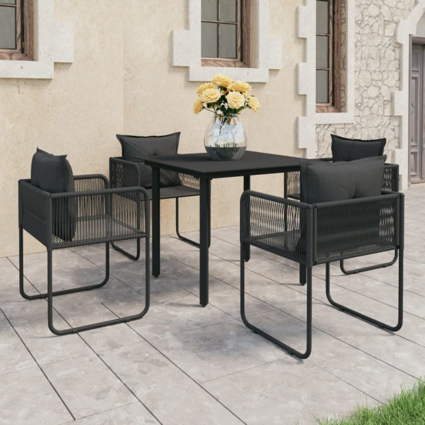 5 Piece Garden Dining Set PVC Rattan Black Image 2