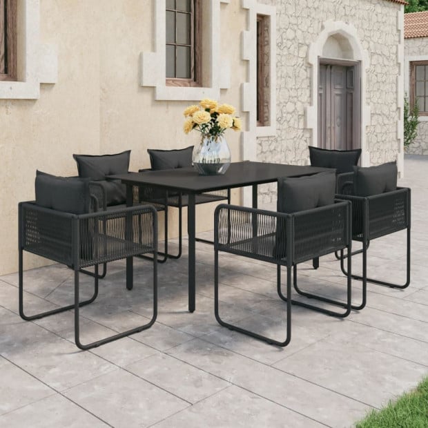 7 Piece Garden Dining Set PVC Rattan Black Image 2