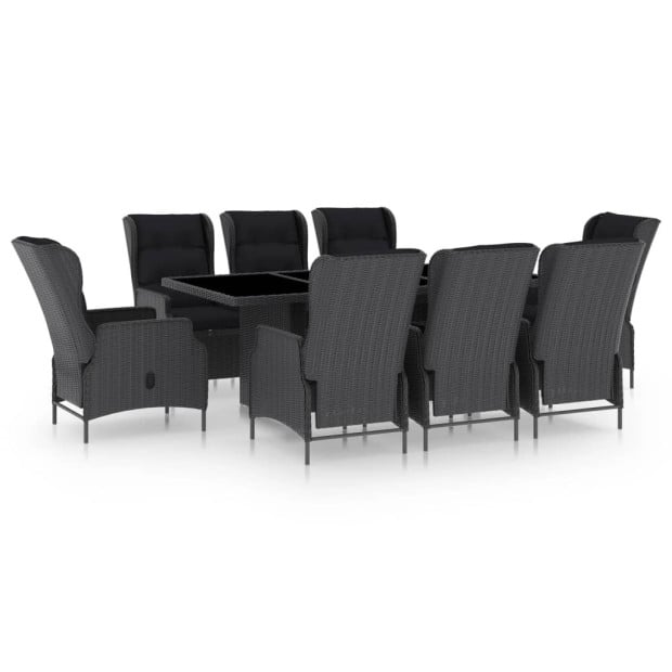 9 Piece Outdoor Dining Set With Cushions Rattan Dark Grey