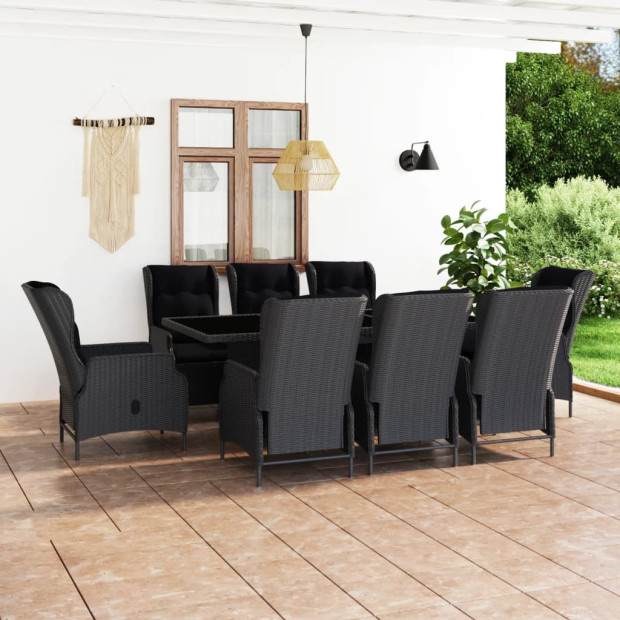 9 Piece Outdoor Dining Set With Cushions Rattan Dark Grey Image 2