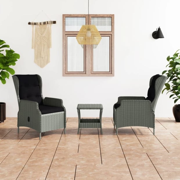 3 Piece Garden Lounge Set With Cushions Poly Rattan Light Grey Image 2