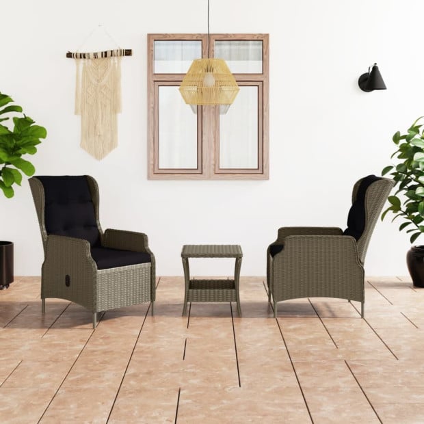 3 Piece Garden Lounge Set With Cushions Rattan Brown Image 2