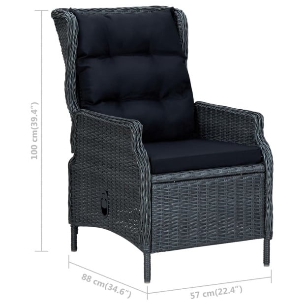 3 Piece Garden Lounge Set With 2 Back Cushions Poly Rattan Dark Grey Image 10