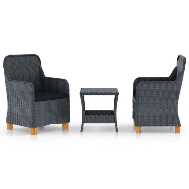 3 Piece Garden Lounge Set With Cushions Poly Rattan Dark Grey