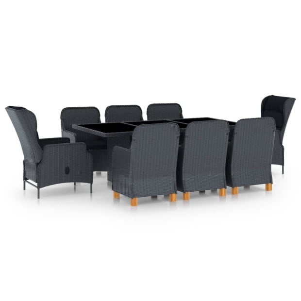 9 Piece Outdoor Dining Set With Cushions Poly Rattan Dark Grey