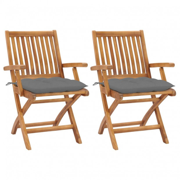Garden Chairs with Armrest 2 Pcs With Grey Cushions