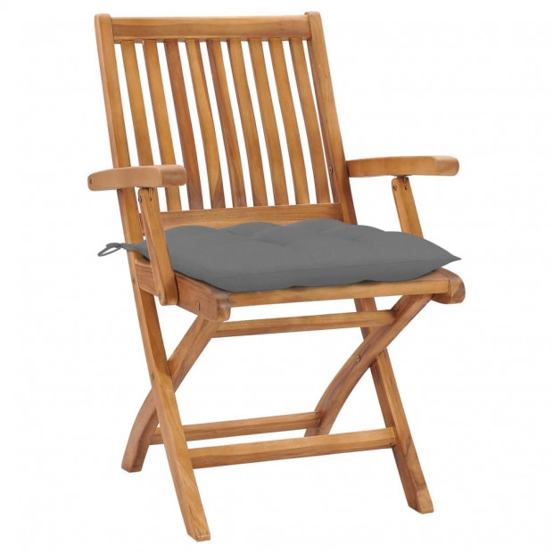 Garden Chairs with Armrest 2 Pcs With Grey Cushions Image 2