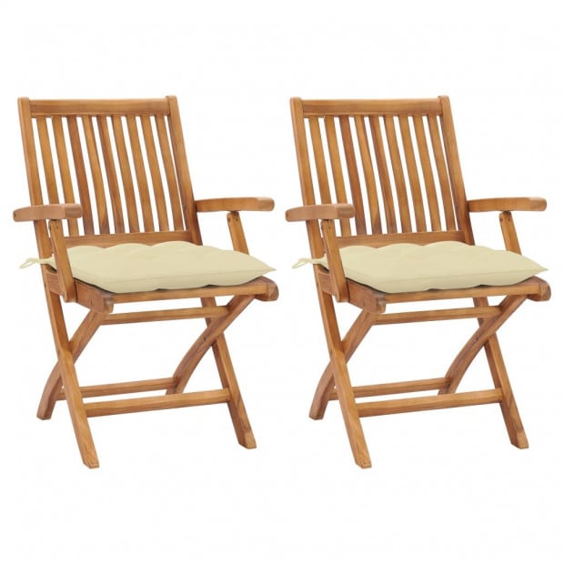 Garden Chairs 2 Pcs Cream White Cushions Solid Teak Wood