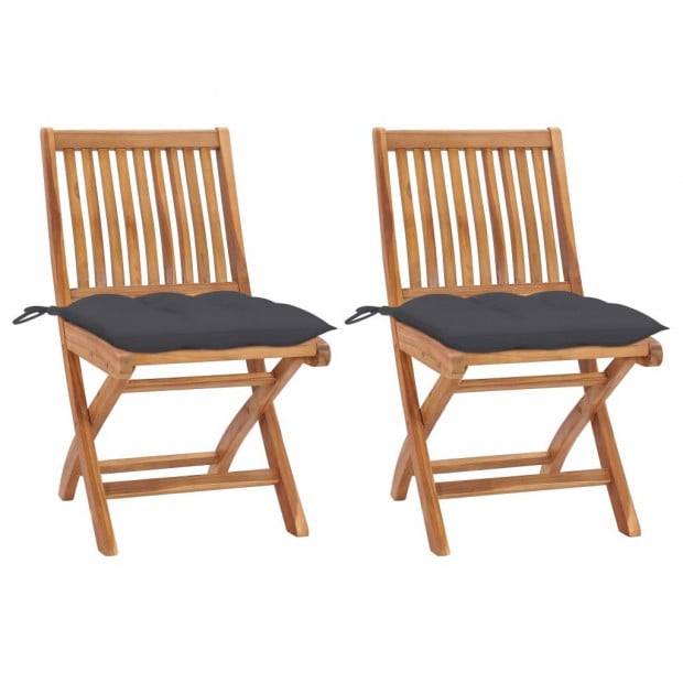 2 Pcs Garden Chairs Anthracite Cushions Solid Teak Wood