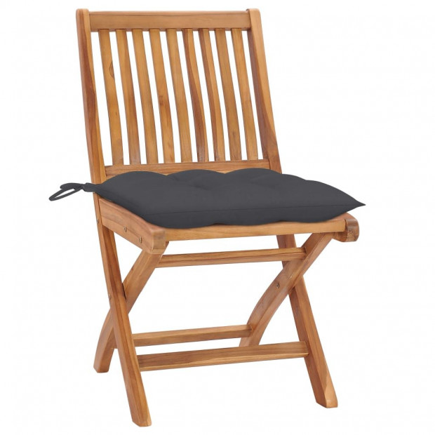 2 Pcs Garden Chairs Anthracite Cushions Solid Teak Wood Image 2