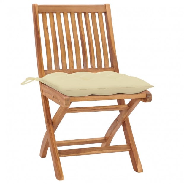 Garden Chairs 2 Pcs With Cream White Solid Teak Wood Image 2